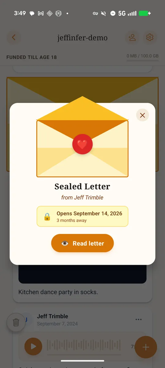 The From Me 2 You app showing a sealed letter